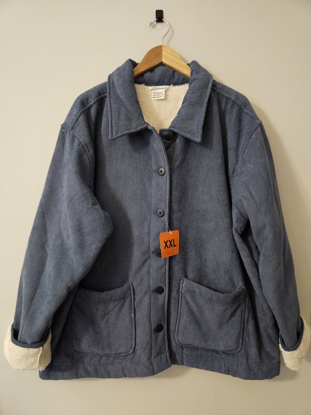 NEW! Boston Trader's Blue Sherpa Lined Corduroy Jacket Size XXL